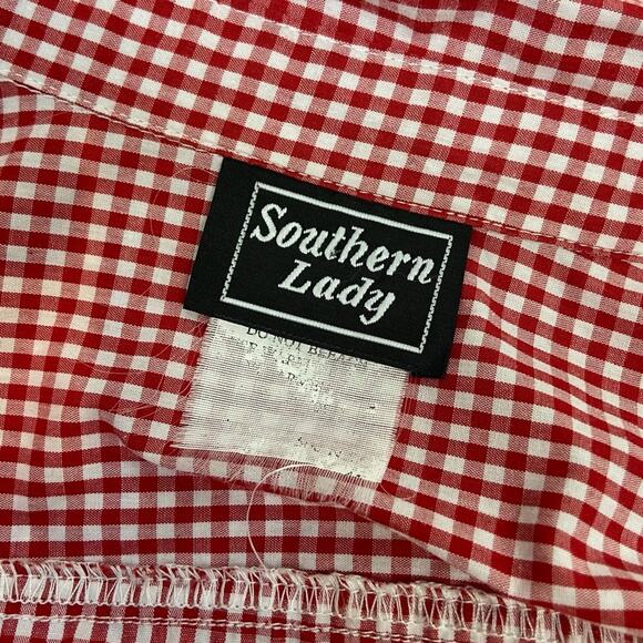 Vintage Southern Lady Gingham Flower & Ladybug Embroidered Sleeveless Blouse - Picture 10 of 12